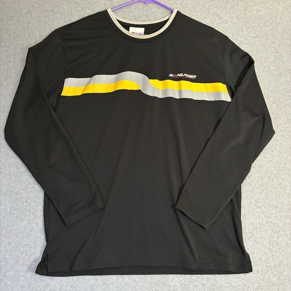 Vintage Tommy Hilfiger Athletics Shirt Mens Large Black Stripe Y2K